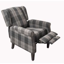 Russell Wing Back Fabric Recliner Armchair Sofa Chair In Grey Check - Roomee
