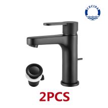 2pcs Cecipa Wasserhahn Bad Mit Zugstangen, Badarmatur Waschtischarmatur Waschbecken Armature Höhe 112 Mm, Schwarz