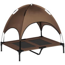 Lit Sureleve Pour Chien Avec Auvent Lit Pour Animal De Compagnie Exterieur Avec Toit Respirant 92x76x90 Cm Cafe