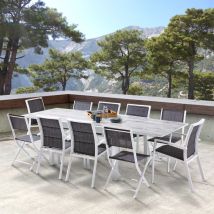 Wilsa Garden - Salon De Jardin Ensemble Modulowood T 6/10 + F 6 + C 4 Verre Déco Bois Blanc Blanc