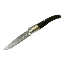 Coltello Billet, Lama In Acciaio Damasco Inossidabile, Maniglie In Granadillo E Alpaca. Include La Custodia