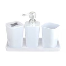 Accesorios de baño – Paquete de 4 – Polipropileno – Porta cepillos de dientes 7 cm – Dosificador 400 ml – Vaso 7 cm diámetro – Bandeja 26 cm