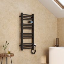 Emke - Calentador De Toallas Eléctrico De Aluminio Con Control Táctil Y Temperatura Ajustable - 960 X 400 Mm, Negro Mate, 300 W