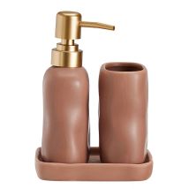 Ensemble De Salle De Bain Eon, Distributeur En Céramique Avec Pompe Dorée, Tasse Et Plateau.