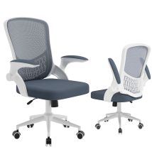 Ergonomic Office Chair Mesh Desk Chair With Storage Back Flip-up Arms White And Grey