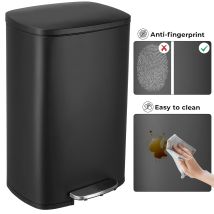Liferun - 50 Liter Küchen-mülleimer, Treteimer Aus Metall Und Stahl Mit Deckel, Herausnehmbare Inneneimer Mit Soft-close-funktion (schwarz)