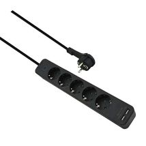 Helos Advanced - Regleta Con 5 Enchufes Y Cargador Usb (1,5 M, Con Interruptor), Color Negro