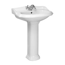 Lavabo retrò su colonna 58 cm in ceramica – Ceramica bianca – 1 foro per rubinetteria ∅35 mm – 1 foro per piletta ∅45 mm