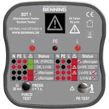 Benning Steckdosentester SDT 1 – CAT III 300 V – LCD/LED – 230 V – Frequenzbereich 50 Hz – 60 Hz
