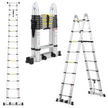 Swanew Scala Telescopica 2,5m + 2,5m Scala Allungabile In Alluminio Argento Scala Allungabile Antiscivolo