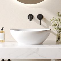 Vasque À Poser Ovale Céramique Blanc Bord Noir 41.5x33.5cm – Design Moderne Salle De Bain – Deervalley