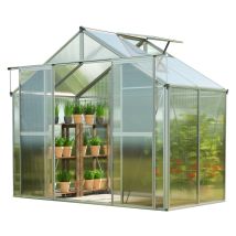 Tendapro - Gfp Gewächshaus Topas 2 Aus Alu 225x133 Cm Ca. 8 Mm Doppelstegplatten Mit Fundamentrahmen, Automatischer Fensteröffner