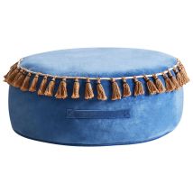 Pouf Rotondo Moderno In Velluto Glam Soggiorno Camera Da Letto Blu Gotha