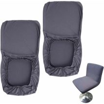 Set Of 2 Dark Gray Bar Stool Covers With Stretch Back Cover For Short Swivel Dining Chair