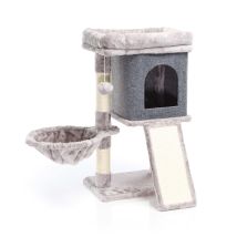 Fudajo - Rbol Rascador Gris Para Gatos 71,5cm Con Sisal, Panel Rascador, Casa, Cesta Y Bola De Juego