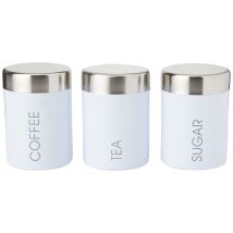 Premier Housewares 0510008 Set Barattoli Per Tè, Caffè E Zucchero, Coperchio In Acciaio Inox, Bianco