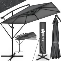 Alu Sonnenschirm Rechteckig Ø 330 Cm Anthrazit + Abdeckung Mit Kurbel Ampelschirm Eckig Mit Ständer & Windschutz Gartenschirm Uv-schutz Aluminium 