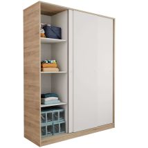 Muebles Pitarch - Armario Grande Tibet Con 3 Puertas Correderas Roble Cambrian, Blanco Mate O Roble Y Blanco 150x200cm