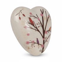 Coeur décoratif – 12x12x14cm – Céramique beige effet craquelé – Arbre de Vie – Statues