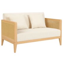 Artena Duo - Sof 2 Plazas 143x80x84,5 Cm Bancada De Madera Maciza Y Polirat n Roble Con Cojines Blancos