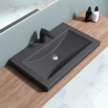 Sogood - Doporro Lavabo Encastrado Diseño Colossum01 De 76,5x48x13 Cm Lavabo Antracita Mate Para Tocador O Mueble Fabricado En Mármol Fundido - 