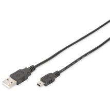 Digitus - Usb-kabel Usb 2.0 Usb-a Stecker, Usb-mini-b Stecker 1.00 M Schwarz Rund, Doppelt Geschirmt D