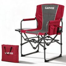 Chaise De Camping Pliante Xxl, Dossier Haut, Table Latérale Et Porte-gobelet, Capacité 150 Kg, Idéale Pour Pêche, Plage, Rouge