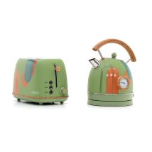 Pack Tostapane Kaito Con Doppia Fessura Extra Ampia E Bollitore Nara Colore Verde Floreale Opaco Con Design Retro Vintage