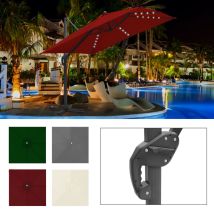 Swanew Ombrello Offset Inclinabile 3x3m, Ombrello Pieghevole Da Giardino All'aperto, Base Trasversale Girevole A 360° Protezione Uv50+, Led, Rosso