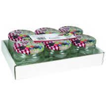 Sturzglas mit TO 82-Deckel – 6er Tray – Materialmix Glas – Spülmaschinengeeignet – Durchmesser 8,2 cm – Farbe Holzdekor