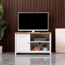 Furniture Hmd - 1 Door Tv Unit Storage Cabinet With Shelves For Tvs Up To 50 Inches,white+oak