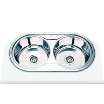 Lavello Sopra Piano Modello Nome - C Lavello Da Incasso 2 Secchi Rotondi Lavello Da Cucina Con Foro Per Rubinetto, Larghezza 80 Cm Finitura In Acciaio