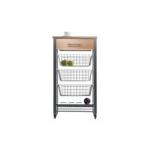 Carrito verdulero Diana – Haya y acero lacado – 91 x 48 x 33 cm – 2 ruedas con freno