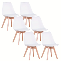 Set Di 6 Sedie - Bianco - Stile Scandinavo - Gambe In Legno (6 Sedie Per Confezione)