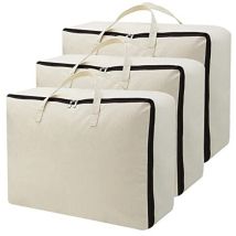 Organizer Bag Made Of Soft And Breathable Cotton Canvas – 100% Natural Material With Carrying Handles (beige, 3-piece Set)