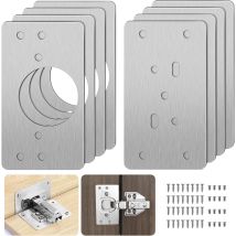 Moonstars - Kit De Reparación De Bisagras Para Gabinetes Con Orificio, 8 Piezas De Placas De Soporte De Reparación De Fácil Instalación Con 48 