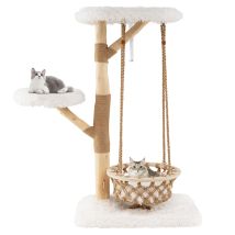 Grande Torre Per Gattini Con Amaca Altalena Rami Di Legno Reale Di Juta, Albero Moderno Per Gatti Centro Di Attività Interno Naturale