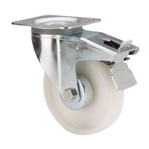 Polyamid-lenkrolle Mit Platte, Glatter Achse Und Bremse, Weiß, Tragfähigkeit 170 Kg, Ø 12,5 Cm