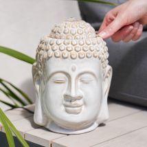 Kaemingk - Plug In Led Buddha Head Zen Garden Ceramic Water Feature Fountain Outdoor Light Up - White