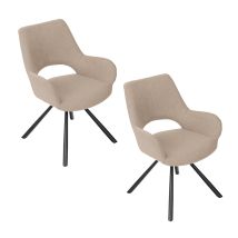 Meubles Cosy - Set Of 2 Scandinavian Dining Room Chairs Cross Chair In Beige Fabric