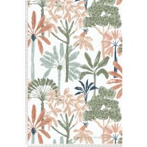 Papier peint à motif – LUTECE – Intissé motifs animaux, jungle, lavable, 53cm x 10,05m – Couleurs : verts, roses, bleus, terracotta