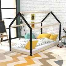 Hüttenbett Panda 90x190 + 1 Bettkasten / Natur Und Schwarz/ 195x134x97 Cm