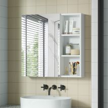 Bathroom Mirror Cabinet With Stainless Steel Hooks - Space-saving, Adjustable Shelves & Modern Handle-free Design, 65x15x65cm, White,mondeer