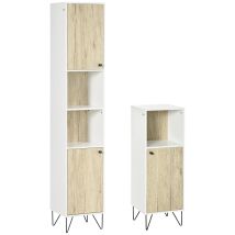 Kleankin Set Mobiletto Bagno E Colonna Bagno In Legno Con Ripiani E Armadietti