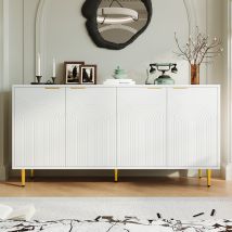 Credenza/cassettiera Moderna Da Soggiorno Con 4 Ante, Maniglie Dorate E Piedi Lucidi - Bianco E Oro 160x80x40 Cm