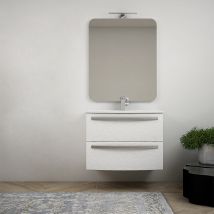 Mobile Per Bagno 75 Cm Tondo Bianco Frassino Sospeso - Berlino Con Specchio Filo Lucido E Colonna Da 170 Cm