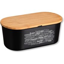 Boite À Pain En Bois Et Bambou Et Plastique - Noir/beige - L 34 Cm - Livraison Gratuite