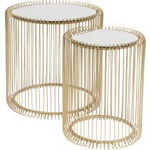 Kare - Design Tavolino D'Appoggio Wire Brass, Oro, Vetro, Set Da 2 Pz, Dimensioni Tavolino Grande Ø39x45x44cm Tavolino Piccolo Ø27x42x33cm,