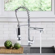 Zamery - Kitchen Sink Mixer Tap Chrome Brass 360 Degree Rotation Single Hole With Pull Out Spray Kitchen Sink Taps