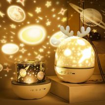 Baby Projector Night Light, Led Child Night Light Musical And Luminous Lamp 360° Rotation, 8 Songs, 6 Projection Movies, Stars Projector Lamp For 